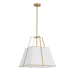 Farmhouze Light - French Country Tapered Square Fabric Lantern Pendant Light - Chandelier - White Fabric +Brass Finish - 
