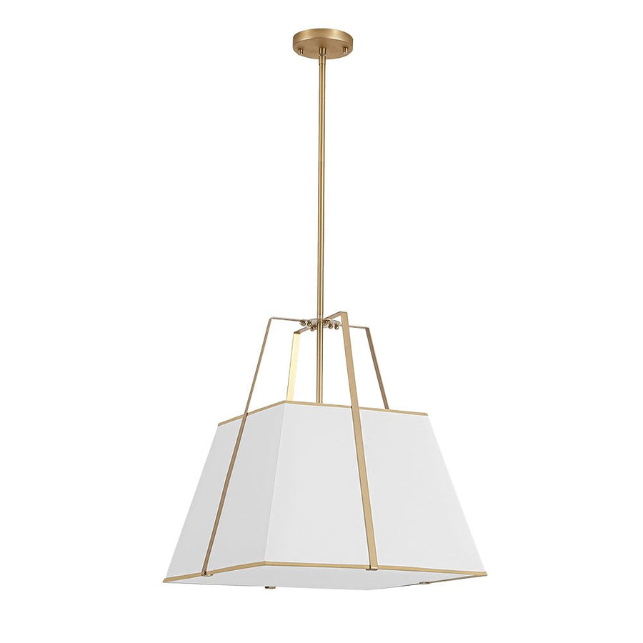 Farmhouze Light - French Country Tapered Square Fabric Lantern Pendant Light - Chandelier - White Fabric +Brass Finish - 