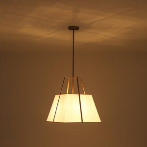 Farmhouze Light - French Country Tapered Square Fabric Lantern Pendant Light - Chandelier - White Fabric +Brass Finish - 
