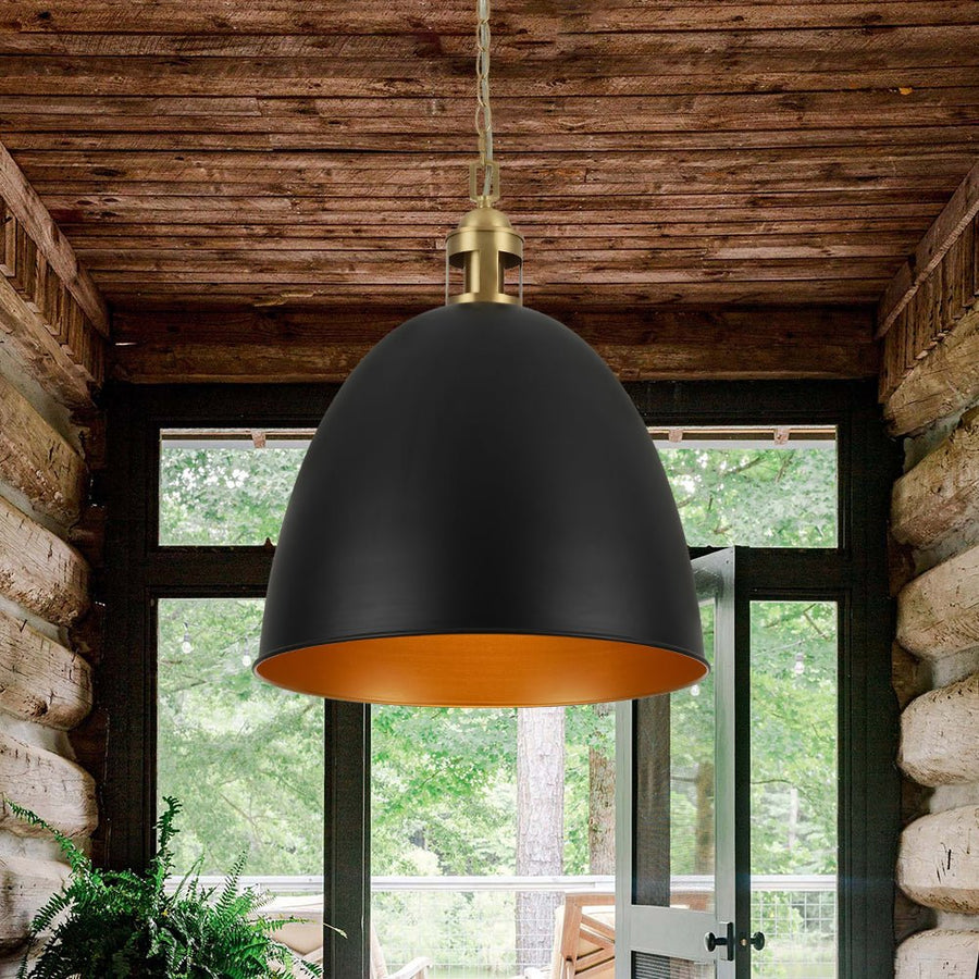 Farmhouze Light - French Farmhouse 1 - Light Large Metal Dome Pendant Light - Pendant - Black - 