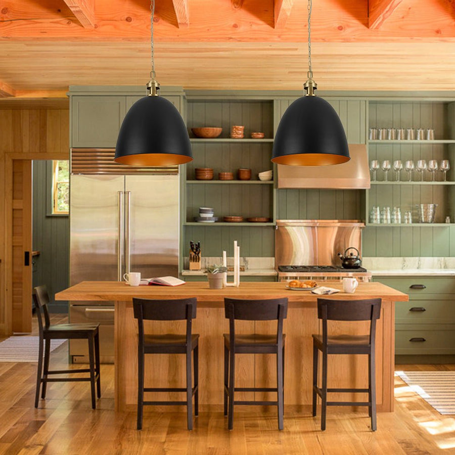 Farmhouze Light - French Farmhouse 1 - Light Large Metal Dome Pendant Light - Pendant - Black - 