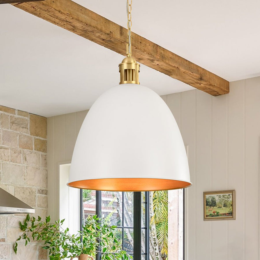 Farmhouze Light - French Farmhouse 1 - Light Large Metal Dome Pendant Light - Pendant - White - 