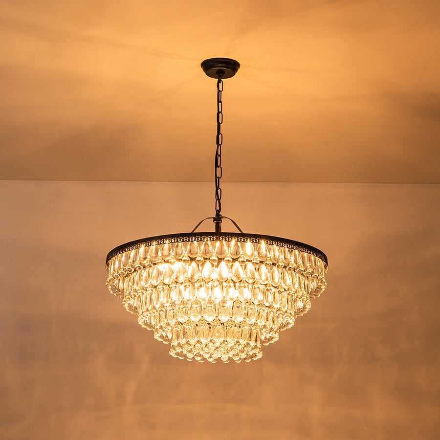 Farmhouze Light - French Farmhouse Round Tiered Crystal Accented Chandelier - Chandelier - 23in - 