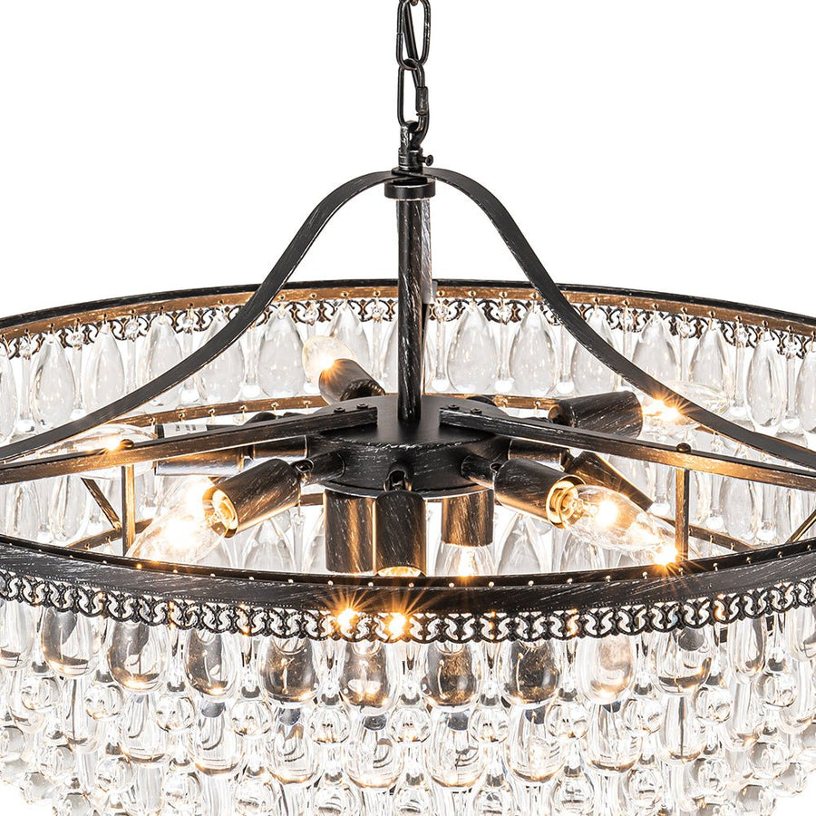 Farmhouze Light - French Farmhouse Round Tiered Crystal Accented Chandelier - Chandelier - 23in - 