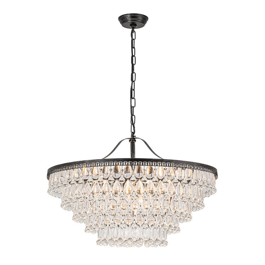 Farmhouze Light - French Farmhouse Round Tiered Crystal Accented Chandelier - Chandelier - 23in - 