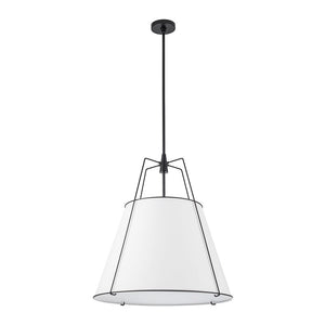 Farmhouze Light - French Farmhouse Tapered Drum Fabric Lantern Pendant Light - Chandelier - White+Black - 15in - 