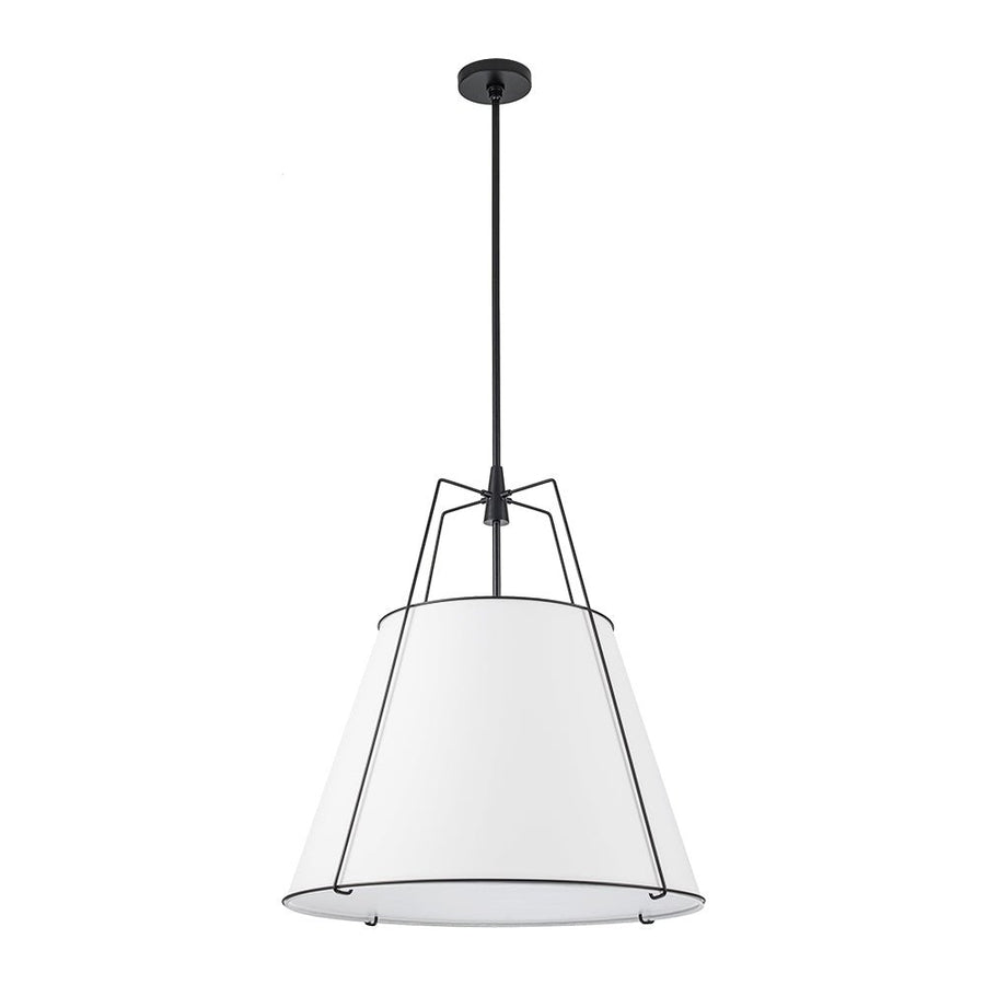 Farmhouze Light - French Farmhouse Tapered Drum Fabric Lantern Pendant Light - Chandelier - White+Black - 15in - 