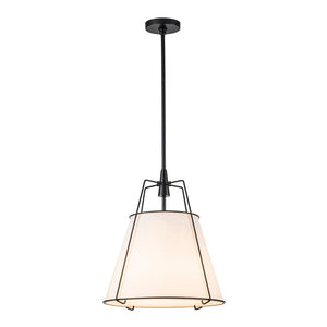 Farmhouze Light - French Farmhouse Tapered Drum Fabric Lantern Pendant Light - Chandelier - White+Black - 15in - 