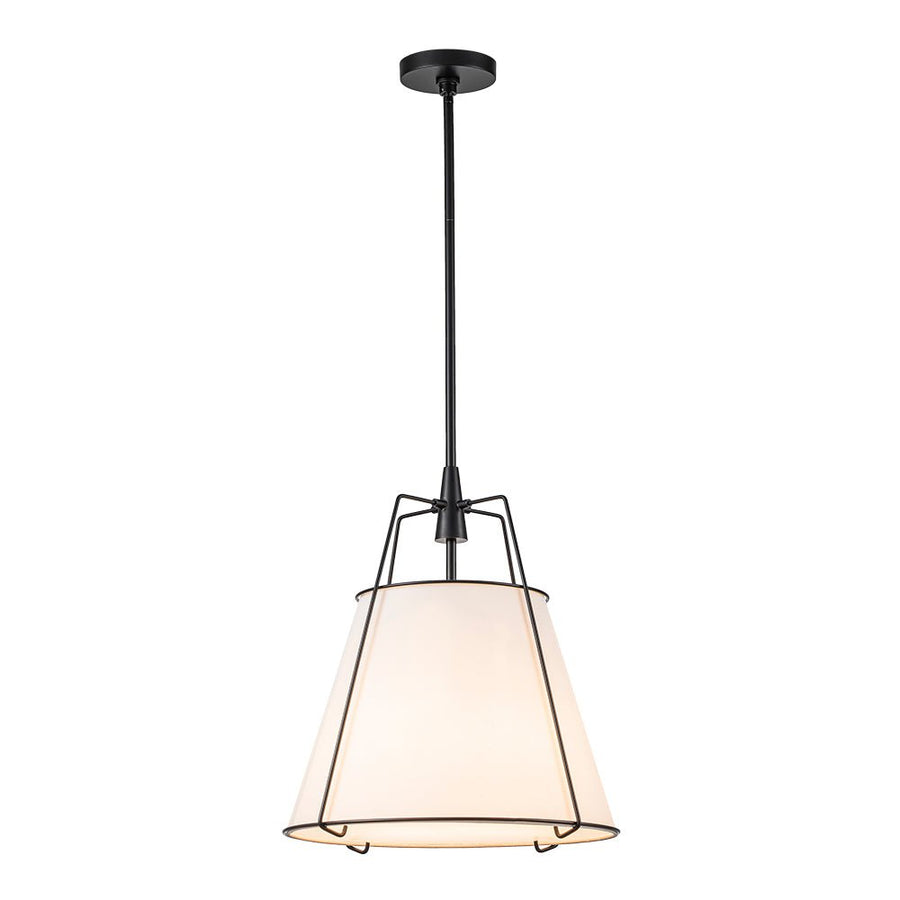 Farmhouze Light - French Farmhouse Tapered Drum Fabric Lantern Pendant Light - Chandelier - White+Black - 15in - 
