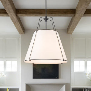 Farmhouze Light - French Farmhouse Tapered Drum Fabric Lantern Pendant Light - Chandelier - White+Black - 23in - 
