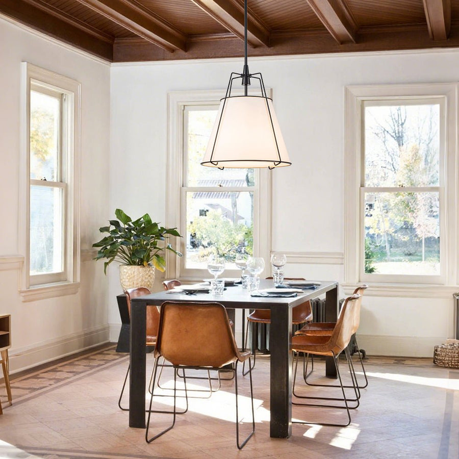 Farmhouze Light - French Farmhouse Tapered Drum Fabric Lantern Pendant Light - Chandelier - White+Black - 23in - 