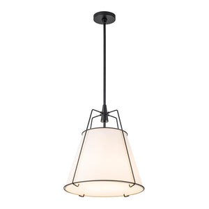 Farmhouze Light - French Farmhouse Tapered Drum Fabric Lantern Pendant Light - Chandelier - White+Black - 23in - 