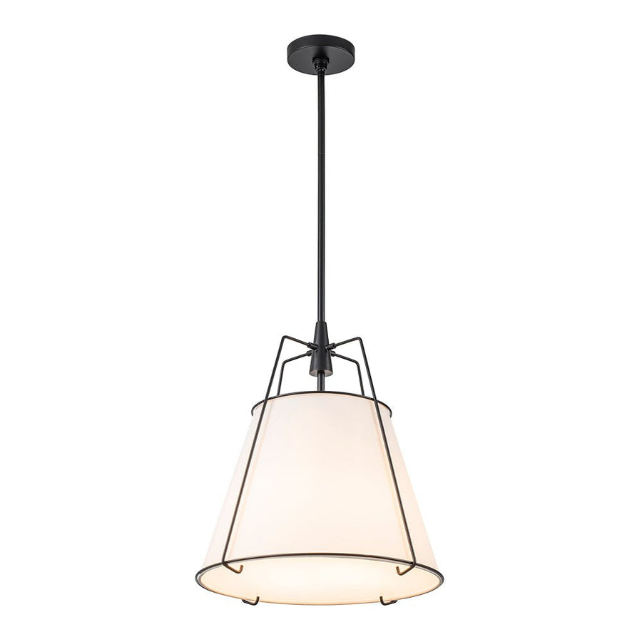 Farmhouze Light - French Farmhouse Tapered Drum Fabric Lantern Pendant Light - Chandelier - White+Black - 23in - 