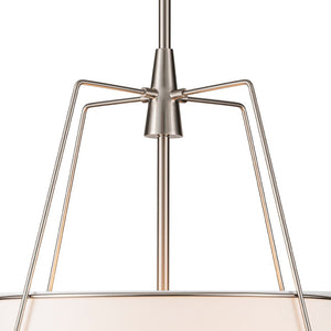 Farmhouze Light - French Farmhouse Tapered Drum Fabric Lantern Pendant Light - Chandelier - White+Nickel - 23in - 
