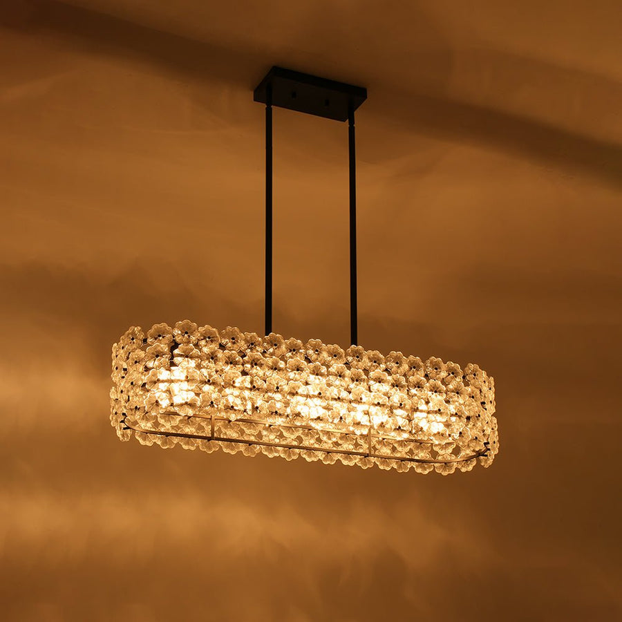 Farmhouze Light - French Luxe Glass Flower Wide Cage Kitchen Island Pendant - Chandelier - Black - 