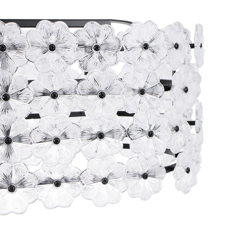 Farmhouze Light - French Luxe Glass Flower Wide Cage Kitchen Island Pendant - Chandelier - Black - 
