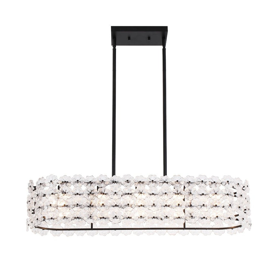 Farmhouze Light - French Luxe Glass Flower Wide Cage Kitchen Island Pendant - Chandelier - Black - 
