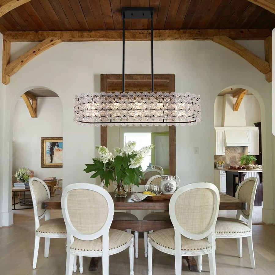 Farmhouze Light - French Luxe Glass Flower Wide Cage Kitchen Island Pendant - Chandelier - Black - 