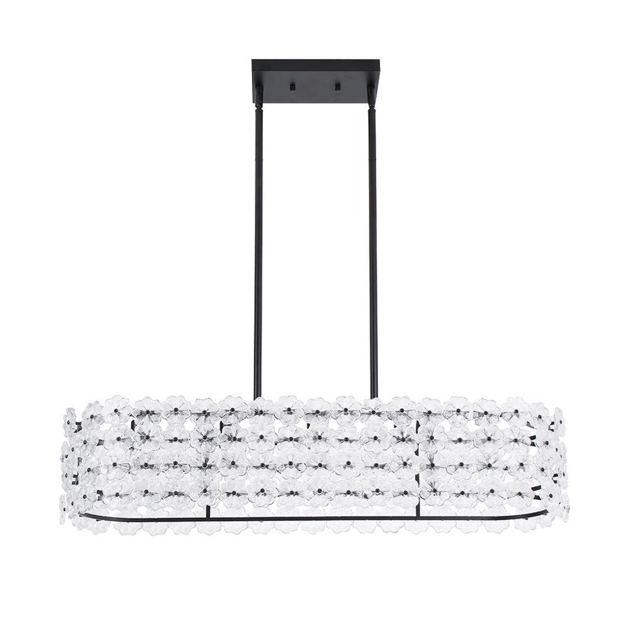 Farmhouze Light - French Luxe Glass Flower Wide Cage Kitchen Island Pendant - Chandelier - Black - 