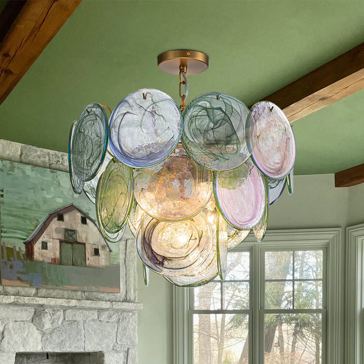 Farmhouze Light - French Luxury Green Swirl Glass Round Tiered Chandelier - Chandelier - 20 in - 