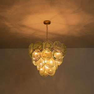 Farmhouze Light - French Luxury Green Swirl Glass Round Tiered Chandelier - Chandelier - 23 in - 