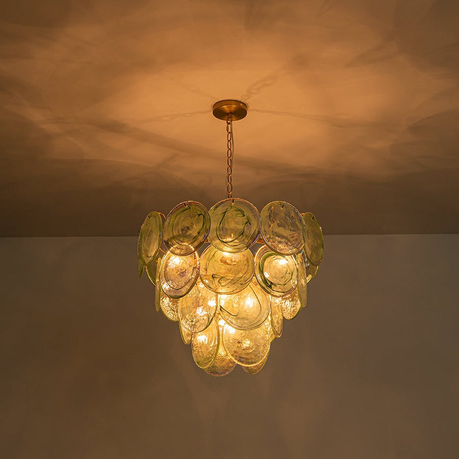 Farmhouze Light - French Luxury Green Swirl Glass Round Tiered Chandelier - Chandelier - 23 in - 