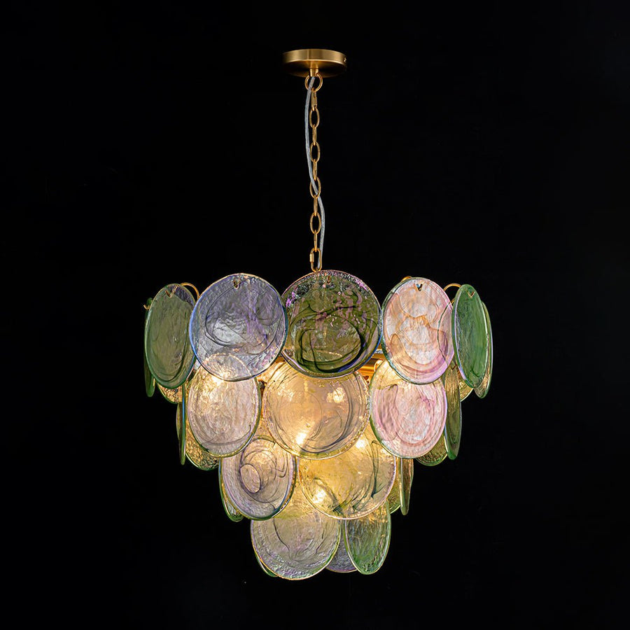 Farmhouze Light - French Luxury Green Swirl Glass Round Tiered Chandelier - Chandelier - 23 in - 