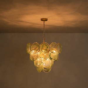Farmhouze Light - French Luxury Green Swirl Glass Round Tiered Chandelier - Chandelier - 23 in - 