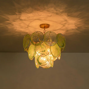 Farmhouze Light - French Luxury Green Swirl Glass Round Tiered Chandelier - Chandelier - 23 in - 