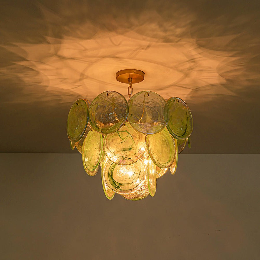 Farmhouze Light - French Luxury Green Swirl Glass Round Tiered Chandelier - Chandelier - 23 in - 