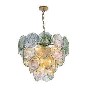 Farmhouze Light - French Luxury Green Swirl Glass Round Tiered Chandelier - Chandelier - 23 in - 