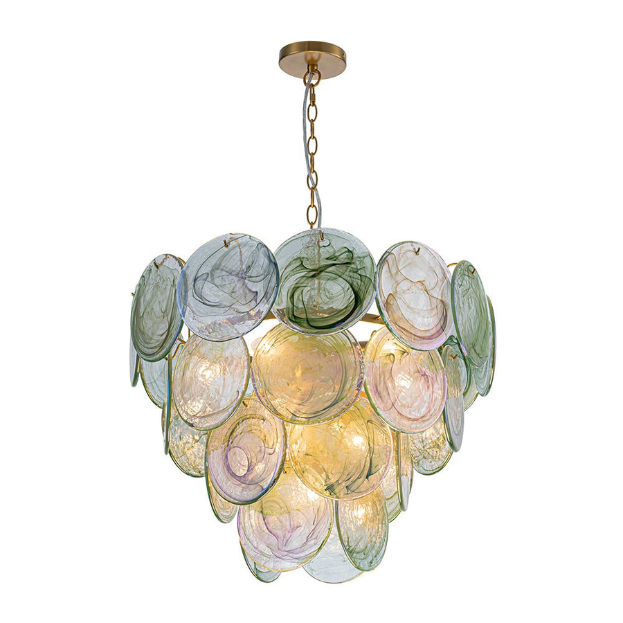 Farmhouze Light - French Luxury Green Swirl Glass Round Tiered Chandelier - Chandelier - 23 in - 