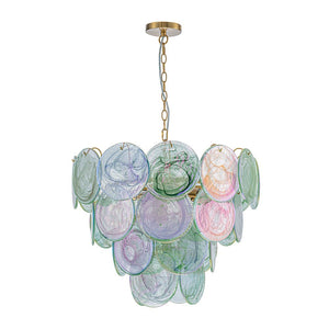 Farmhouze Light - French Luxury Green Swirl Glass Round Tiered Chandelier - Chandelier - 23 in - 