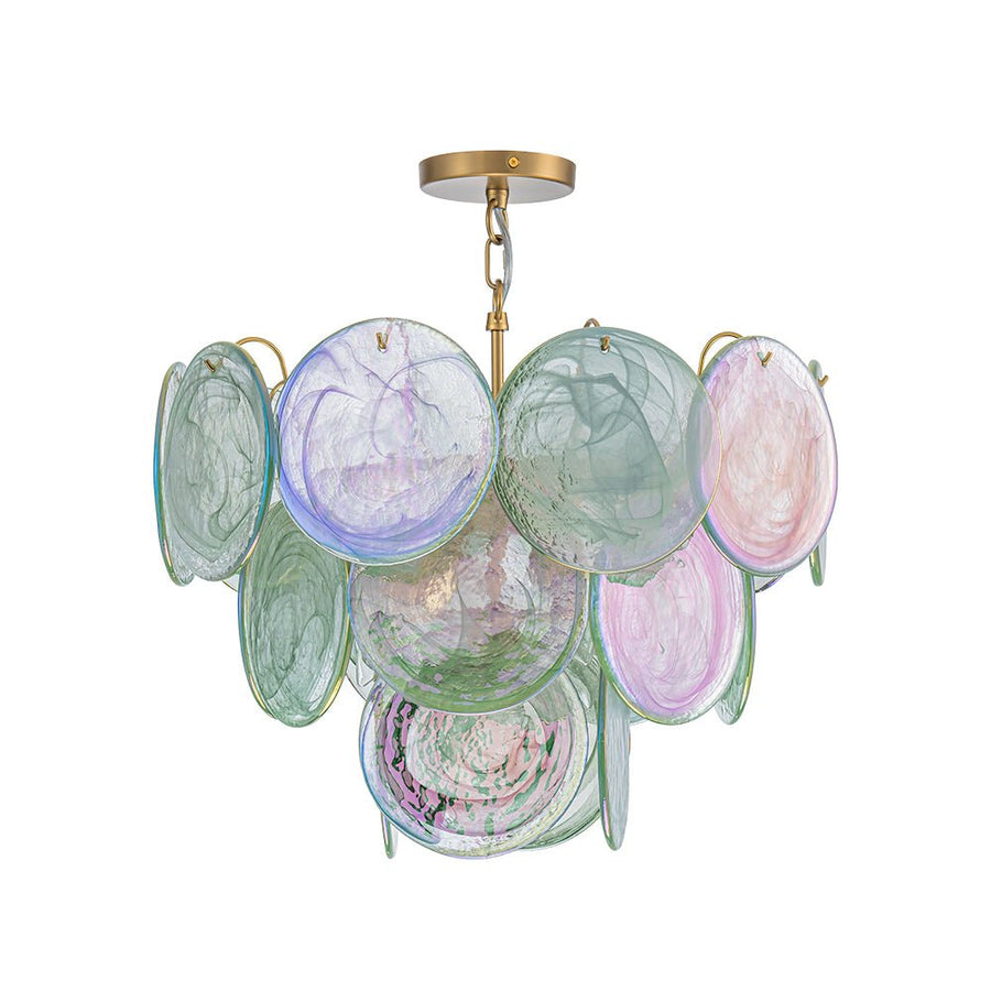 Farmhouze Light - French Luxury Green Swirl Glass Round Tiered Chandelier - Chandelier - 23 in - 