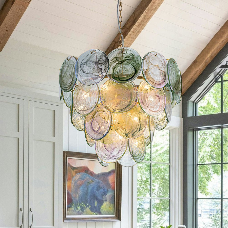 Farmhouze Light - French Luxury Green Swirl Glass Round Tiered Chandelier - Chandelier - 23 in - 