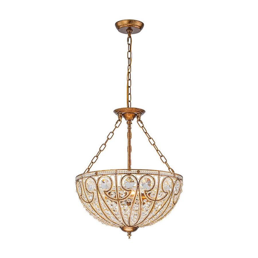 Farmhouze Light - French Vintage Bronze Crystal Large Bowl Cage Chandelier - Ceiling Light - 17.7 in - 