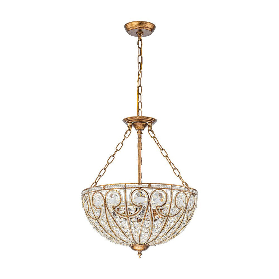 Farmhouze Light - French Vintage Bronze Crystal Large Bowl Cage Chandelier - Ceiling Light - 17.7 in - 
