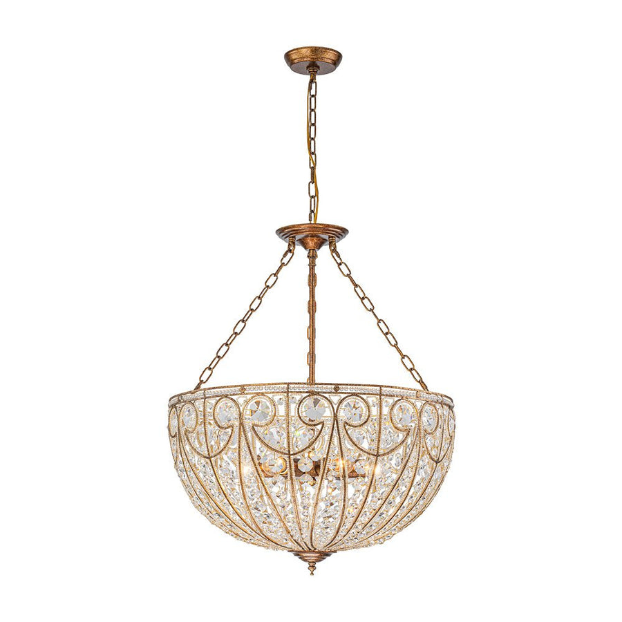 Farmhouze Light - French Vintage Bronze Crystal Large Bowl Cage Chandelier - Ceiling Light - 17.7 in - 
