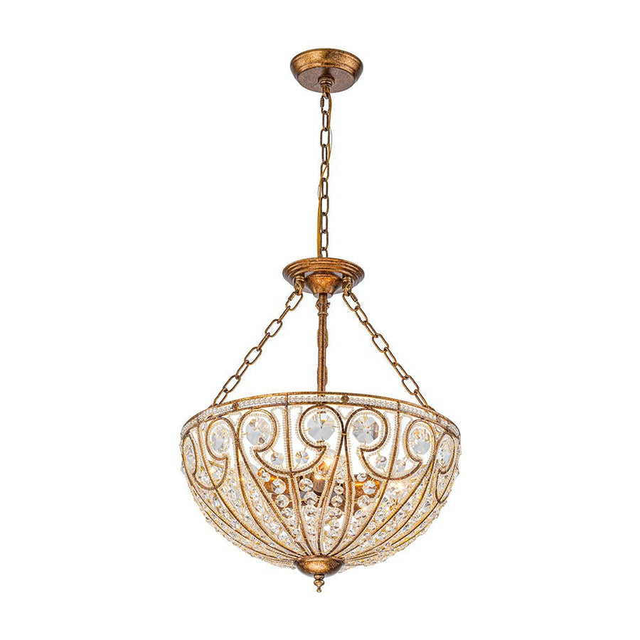 Farmhouze Light - French Vintage Bronze Crystal Large Bowl Cage Chandelier - Ceiling Light - 17.7 in - 