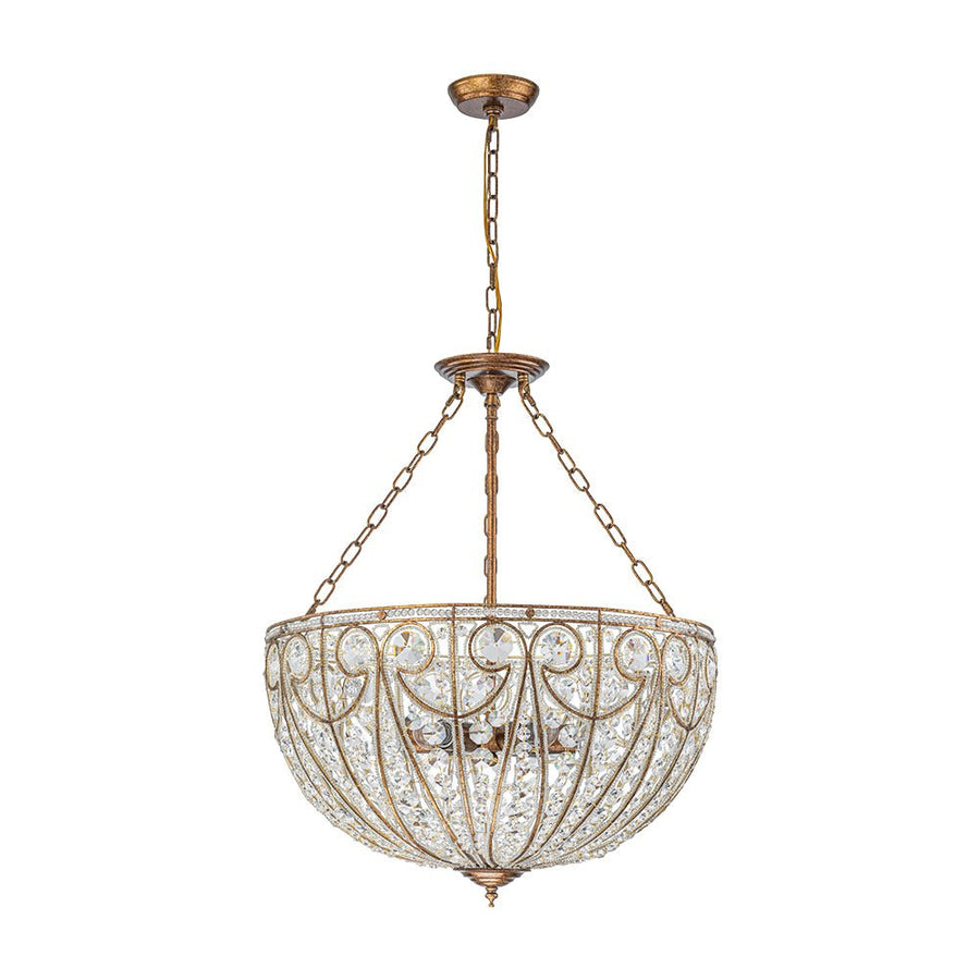 Farmhouze Light - French Vintage Bronze Crystal Large Bowl Cage Chandelier - Ceiling Light - 17.7 in - 