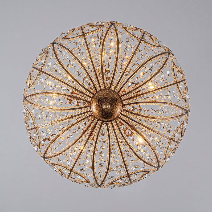 Farmhouze Light - French Vintage Bronze Crystal Large Bowl Cage Chandelier - Ceiling Light - 17.7 in - 