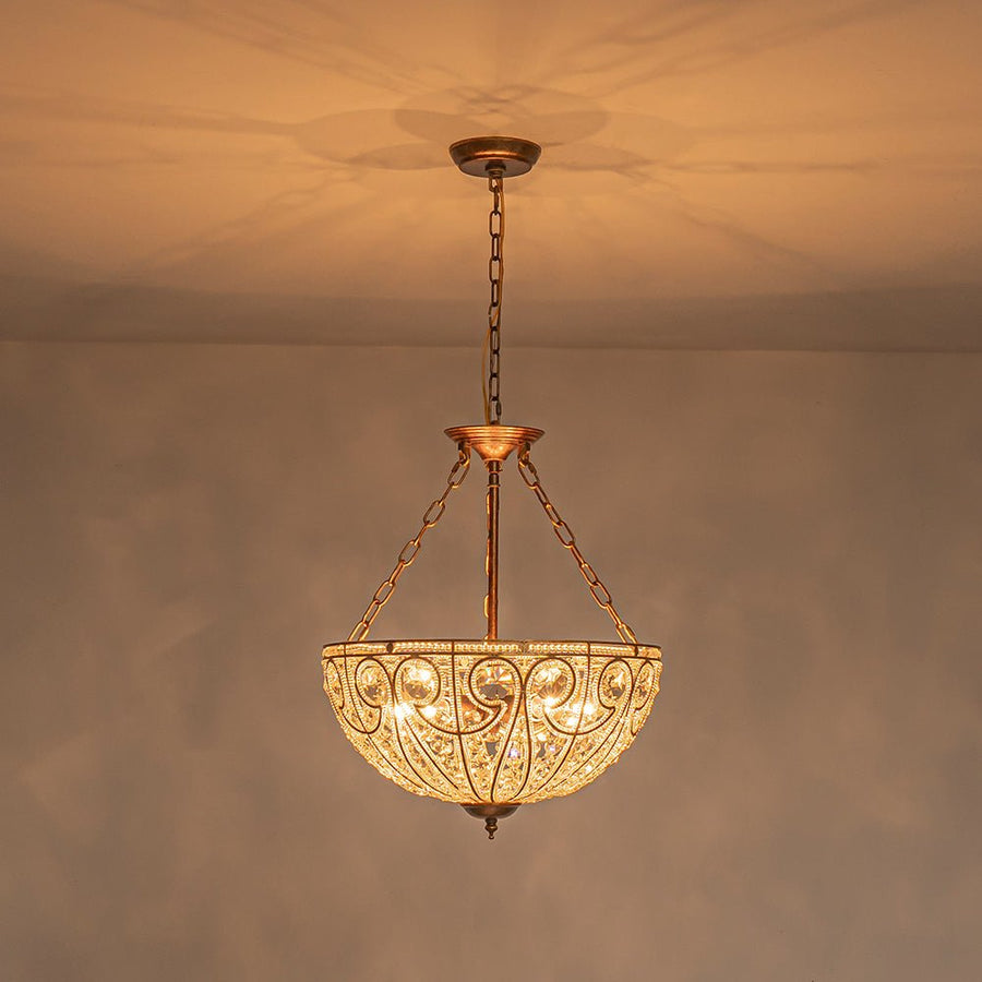Farmhouze Light - French Vintage Bronze Crystal Large Bowl Cage Chandelier - Ceiling Light - 17.7 in - 