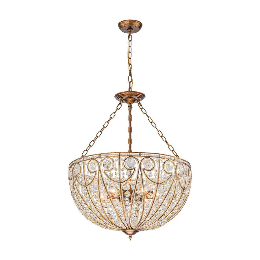 Farmhouze Light - French Vintage Bronze Crystal Large Bowl Cage Chandelier - Ceiling Light - 23.6 in - 