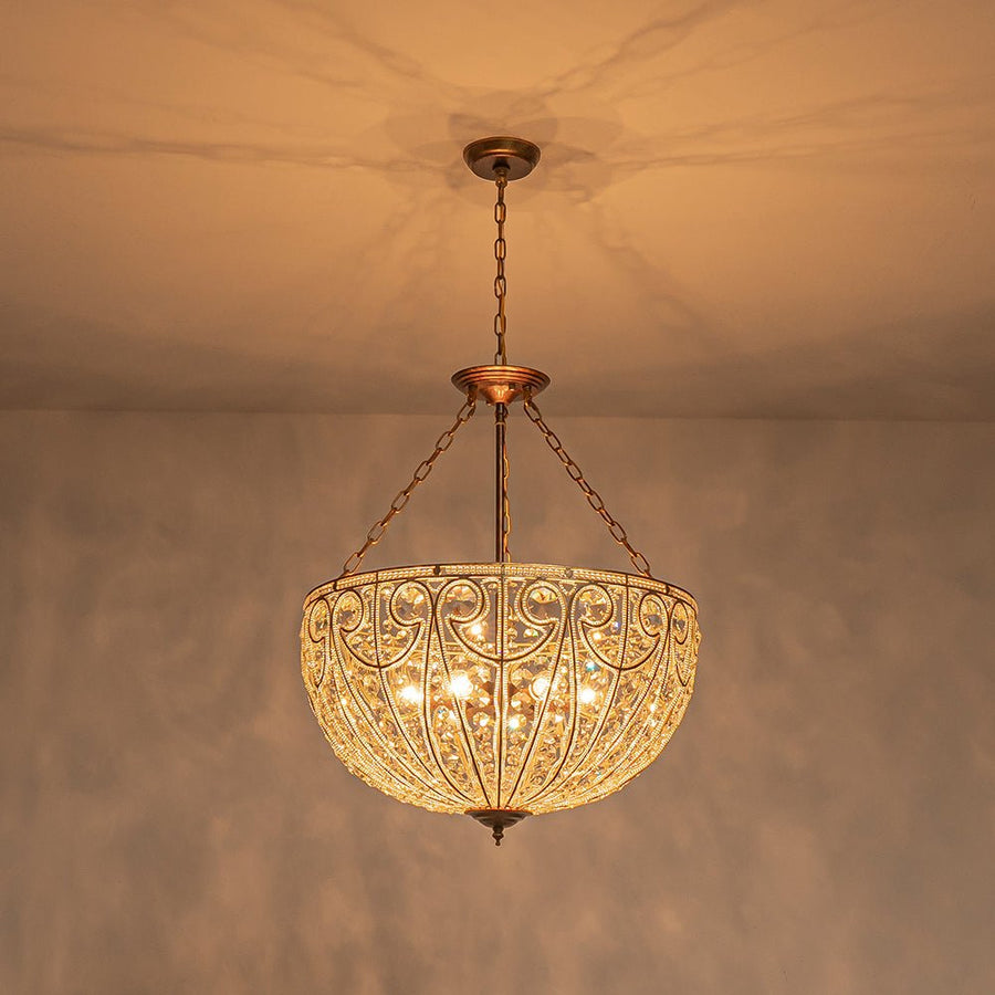 Farmhouze Light - French Vintage Bronze Crystal Large Bowl Cage Chandelier - Ceiling Light - 23.6 in - 