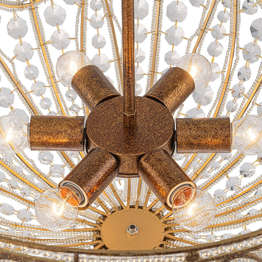 Farmhouze Light - French Vintage Bronze Crystal Large Bowl Cage Chandelier - Ceiling Light - 23.6 in - 
