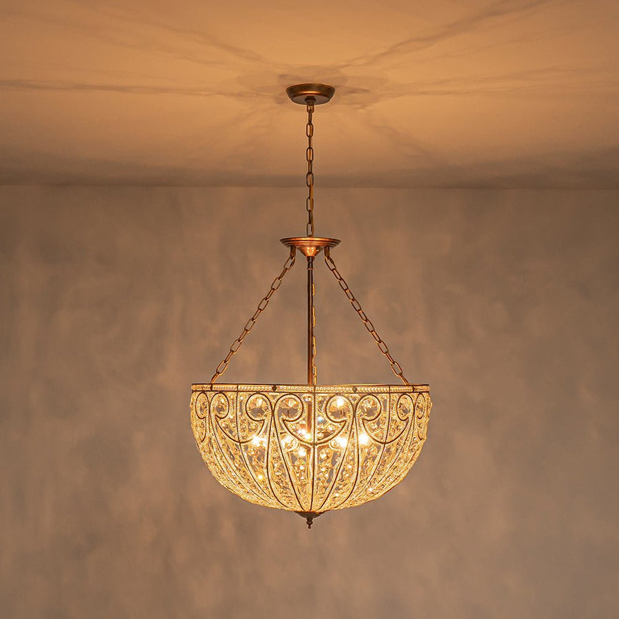 Farmhouze Light - French Vintage Bronze Crystal Large Bowl Cage Chandelier - Ceiling Light - 23.6 in - 
