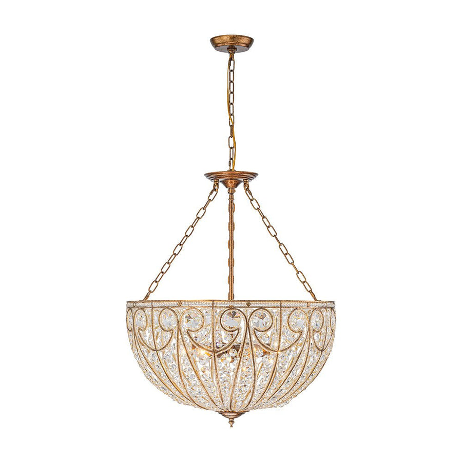Farmhouze Light - French Vintage Bronze Crystal Large Bowl Cage Chandelier - Ceiling Light - 23.6 in - 