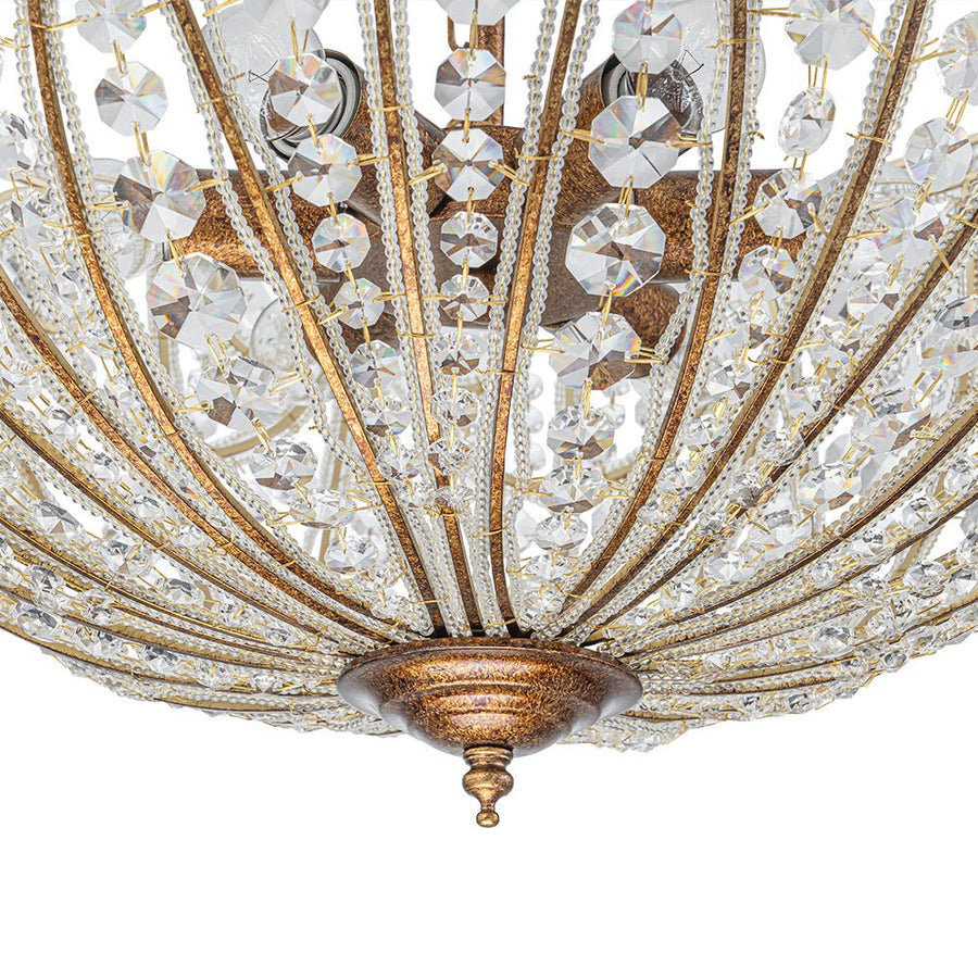Farmhouze Light - French Vintage Bronze Crystal Large Bowl Cage Chandelier - Ceiling Light - 23.6 in - 