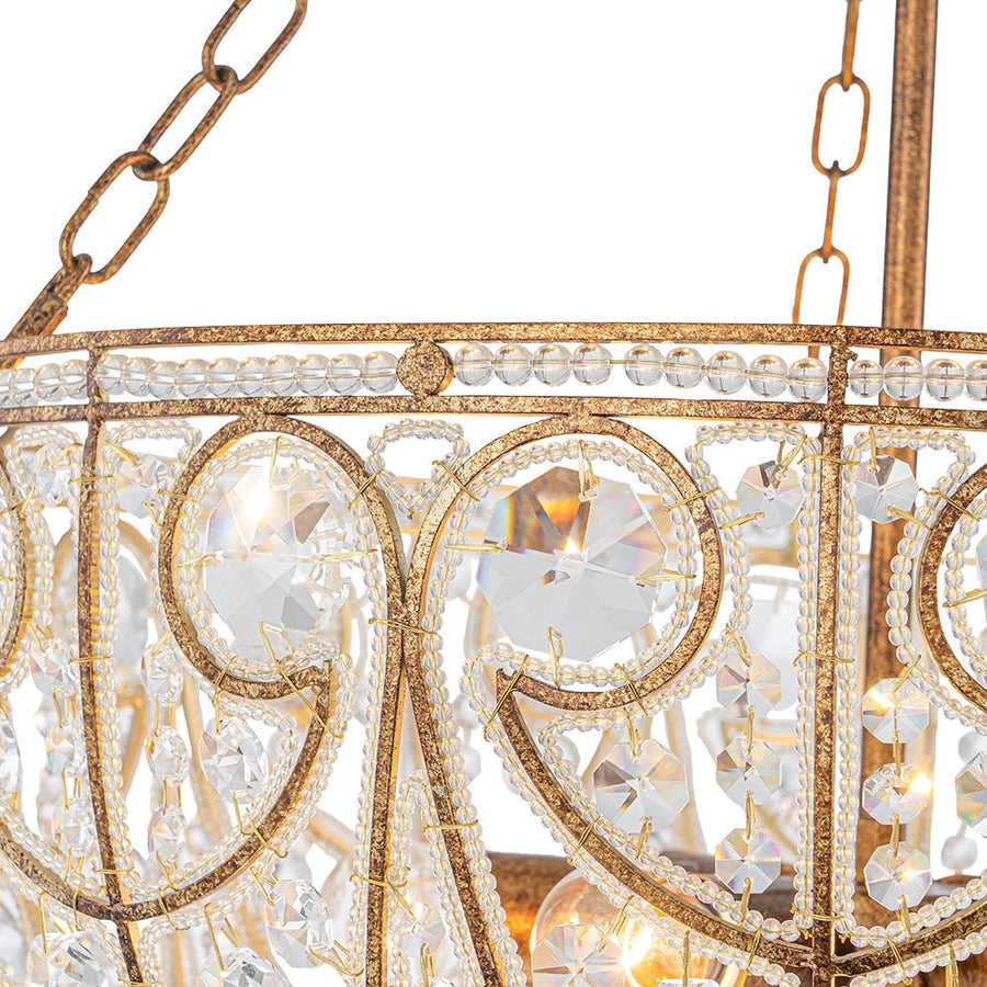 Farmhouze Light - French Vintage Bronze Crystal Large Bowl Cage Chandelier - Ceiling Light - 23.6 in - 