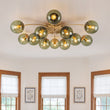 Load image into Gallery viewer, Farmhouze Light-Glam 12-Light Round Sputnik Glass Globe Bubble Semi Flush-Chandelier-Moss Green Glass-

